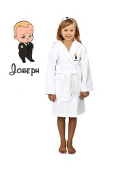 Baby In Coat Cartoon Design & Custom Name Embroidery on Kids Hooded Bathrobe